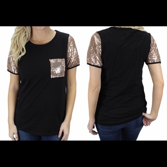 Gold Glitter Trim Long Sleeve Tee main image 1